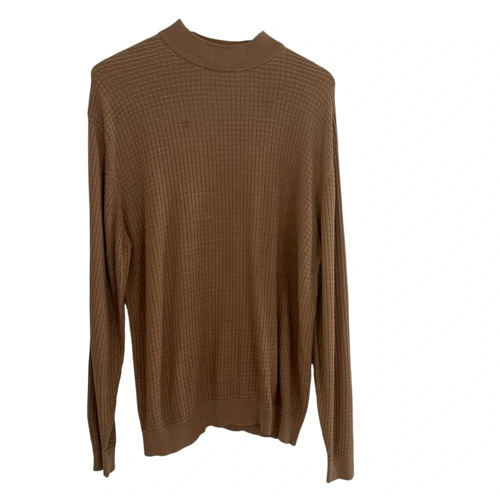 CEZANI Men’s Sz XL Brown Silk Blend Sweater Lightweight Mock Neck